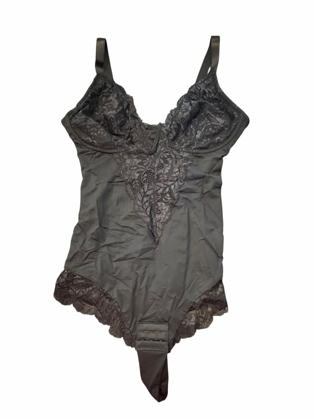 Shapewear Bodysuit Womens Large Black Lace Detailing‎ Thong WN0576 NEW Sexy